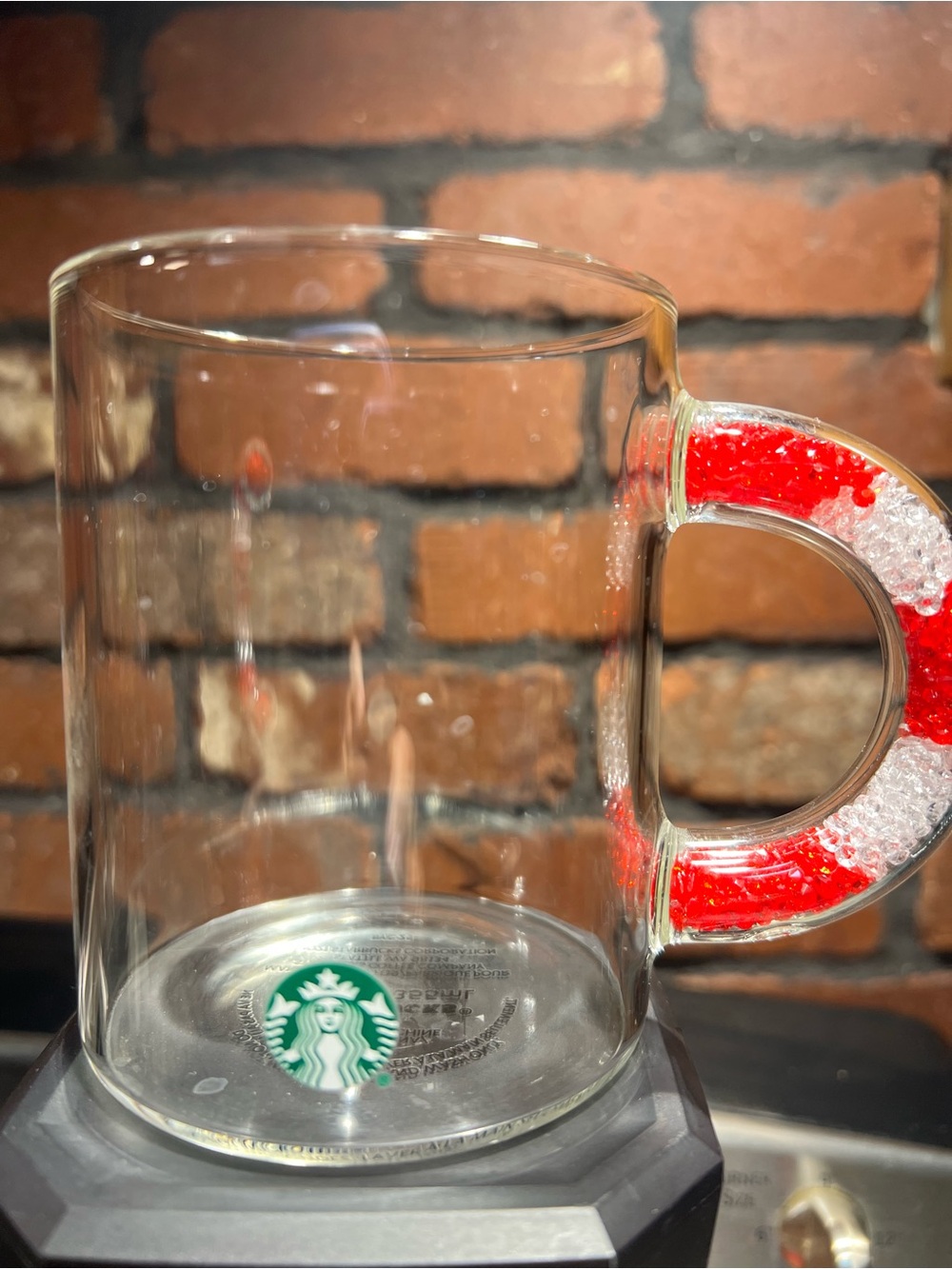Starbucks 2021 Christmas/Holiday Glass Clear Mug Candy Cane Handle 12 oz